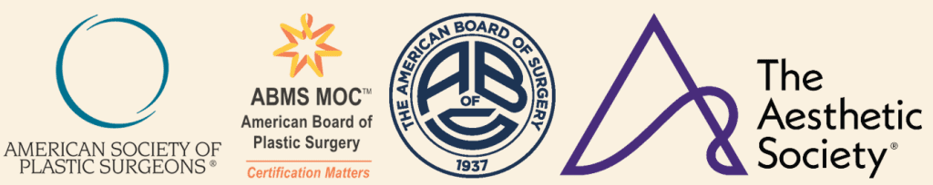American Society of Plastic Surgeons logo (ASPS), American Board of Plastic Surgery logo, American Board of Surgery logo (ABS), The Aesthetic Society logo